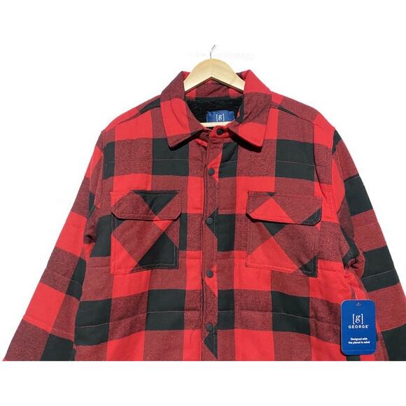 George Shirt Jacket Size Large 42-44 Buffalo Red Plaid Lined New With Tag - Picture 3 of 11